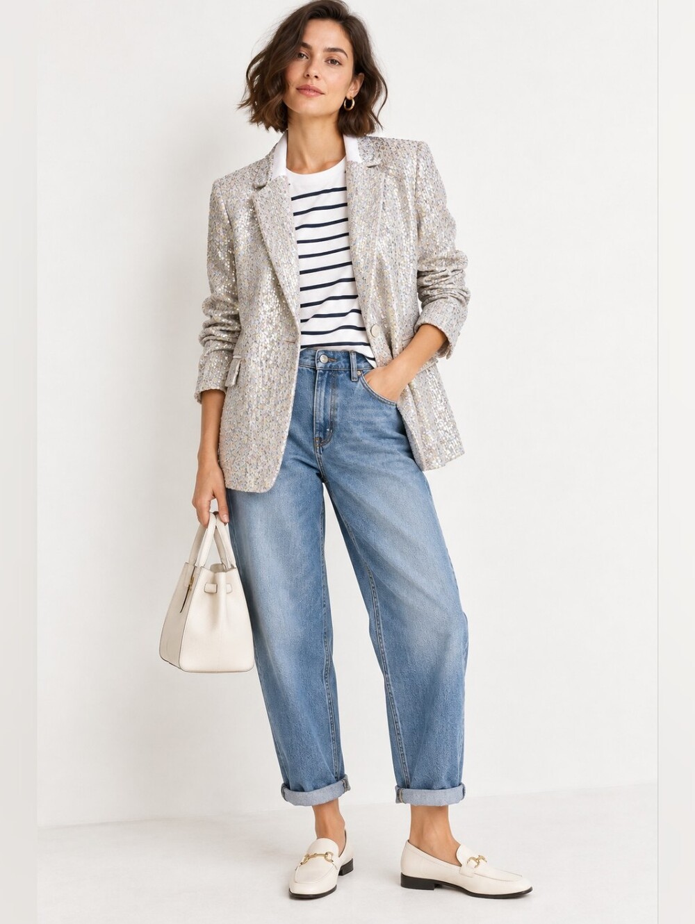Banana Republic Silver Sequin Blazer Blouse Jacket Size 8 NWT